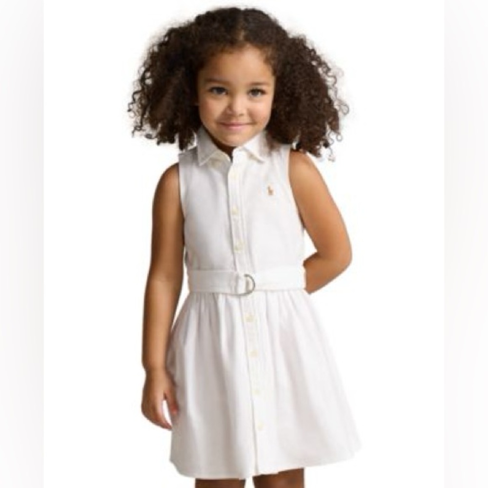 Lauren Lauren Toddler Girls White Linen Dress with Belt
